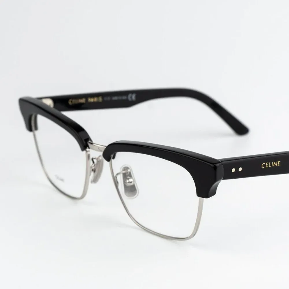SALE! NEW Celine CL50026U 016 Shiny Palladium Black Women Square Eyeglasses